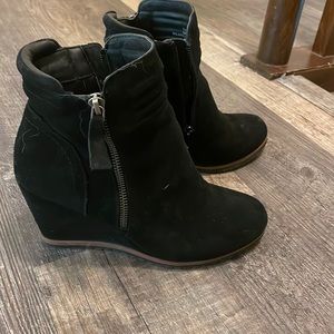 Black Crown Vintage booties. Approximately 3 inch heel. Outside and inside zips